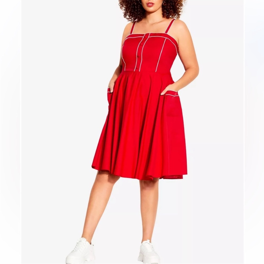City Chic Red Piping Pin Up Dress 14/XS EUC